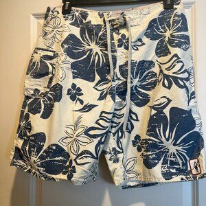 Toes on the Nose Board Shorts. White & blue, size 34